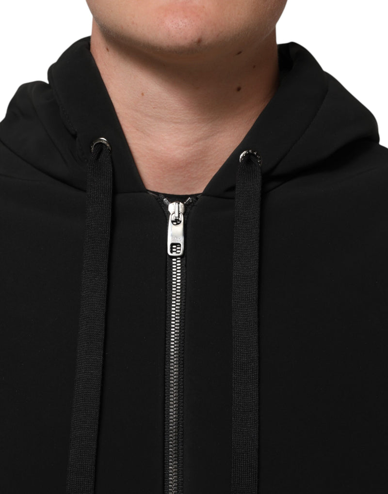 Veste à capuche en coton noir matelassé avec manches cloutées de Dolce & Gabbana