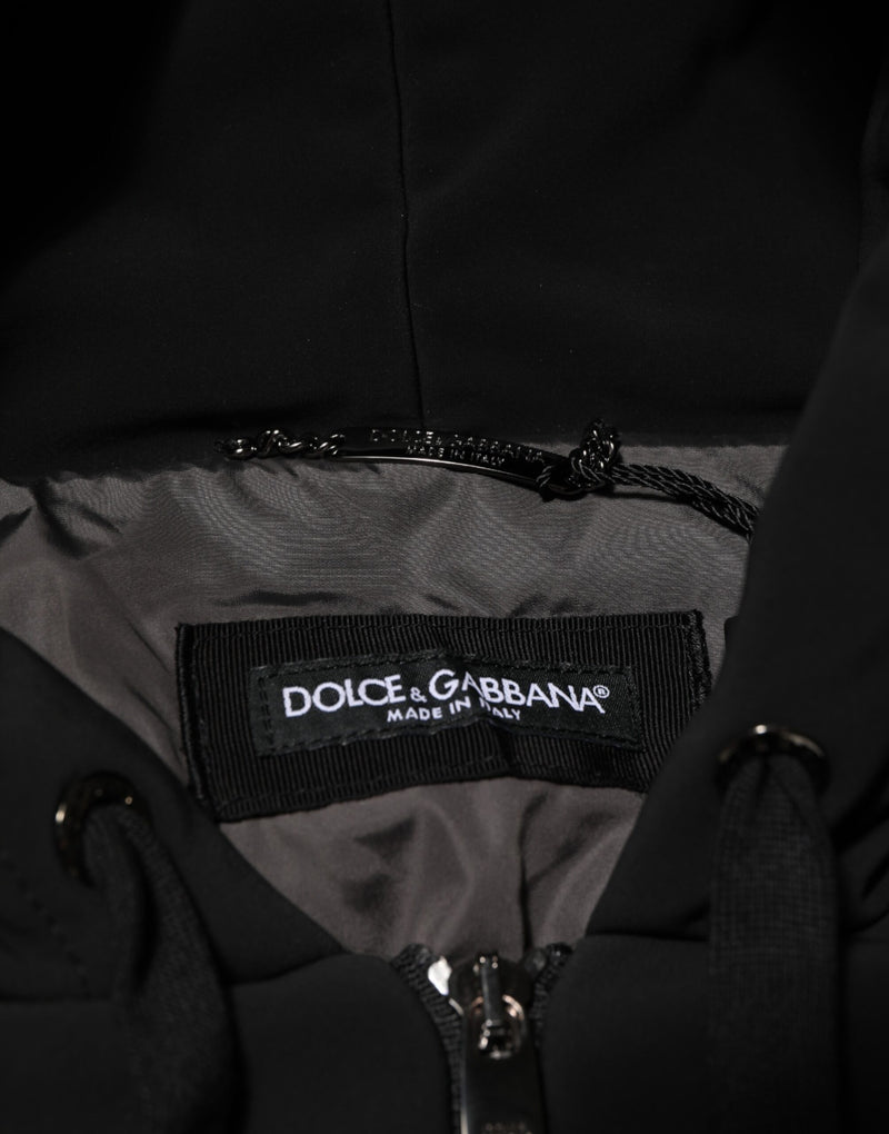 Veste à capuche en coton noir matelassé avec manches cloutées de Dolce & Gabbana