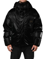 Veste matelassée à capuche zippée noire avec logo Dolce & Gabbana