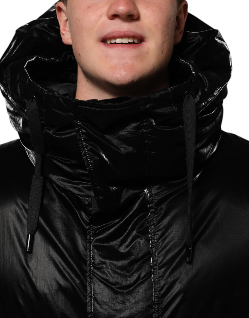 Veste matelassée à capuche zippée noire avec logo Dolce & Gabbana