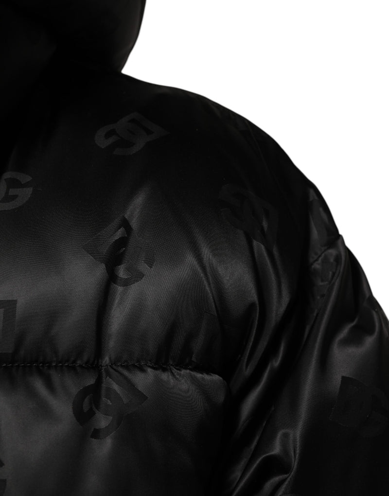 Doudoune à capuche en nylon noire à logo monogramme Dolce & Gabbana