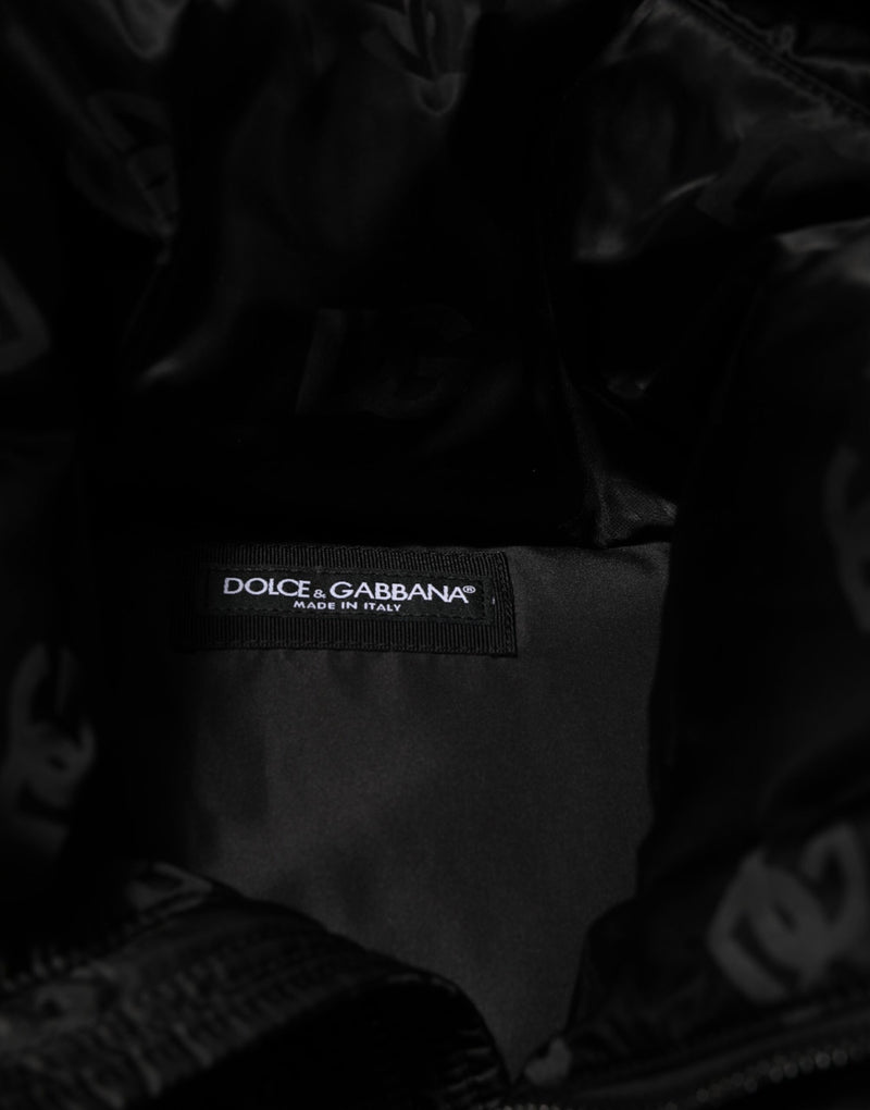 Doudoune à capuche en nylon noire à logo monogramme Dolce & Gabbana