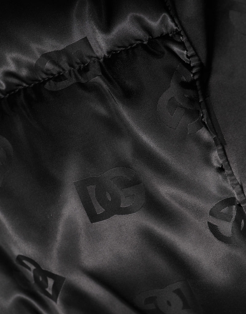 Doudoune à capuche en nylon noire à logo monogramme Dolce & Gabbana