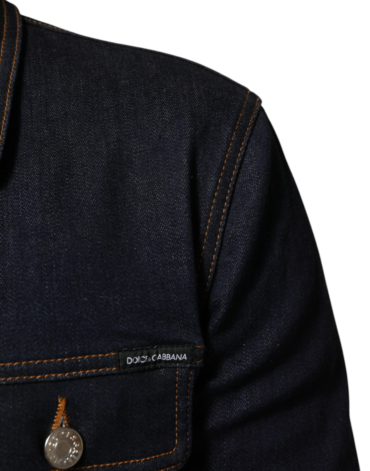 Dolce & Gabbana Veste en jean indigo bleu, coupe slim, avec patch logo.