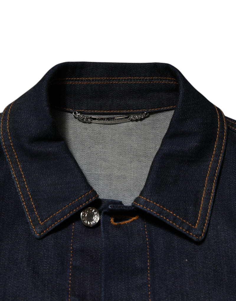 Dolce & Gabbana Veste en jean indigo bleu, coupe slim, avec patch logo.