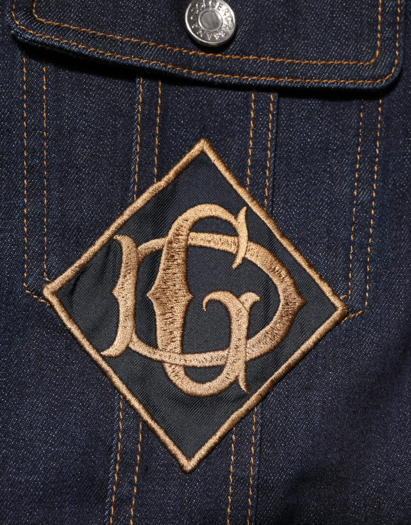 Dolce & Gabbana Veste en jean indigo bleu, coupe slim, avec patch logo.