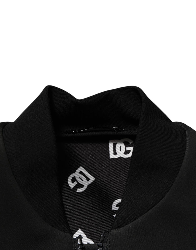 Bomber Jacket en Polyester Noir avec Logo et Plaques de Dolce & Gabbana