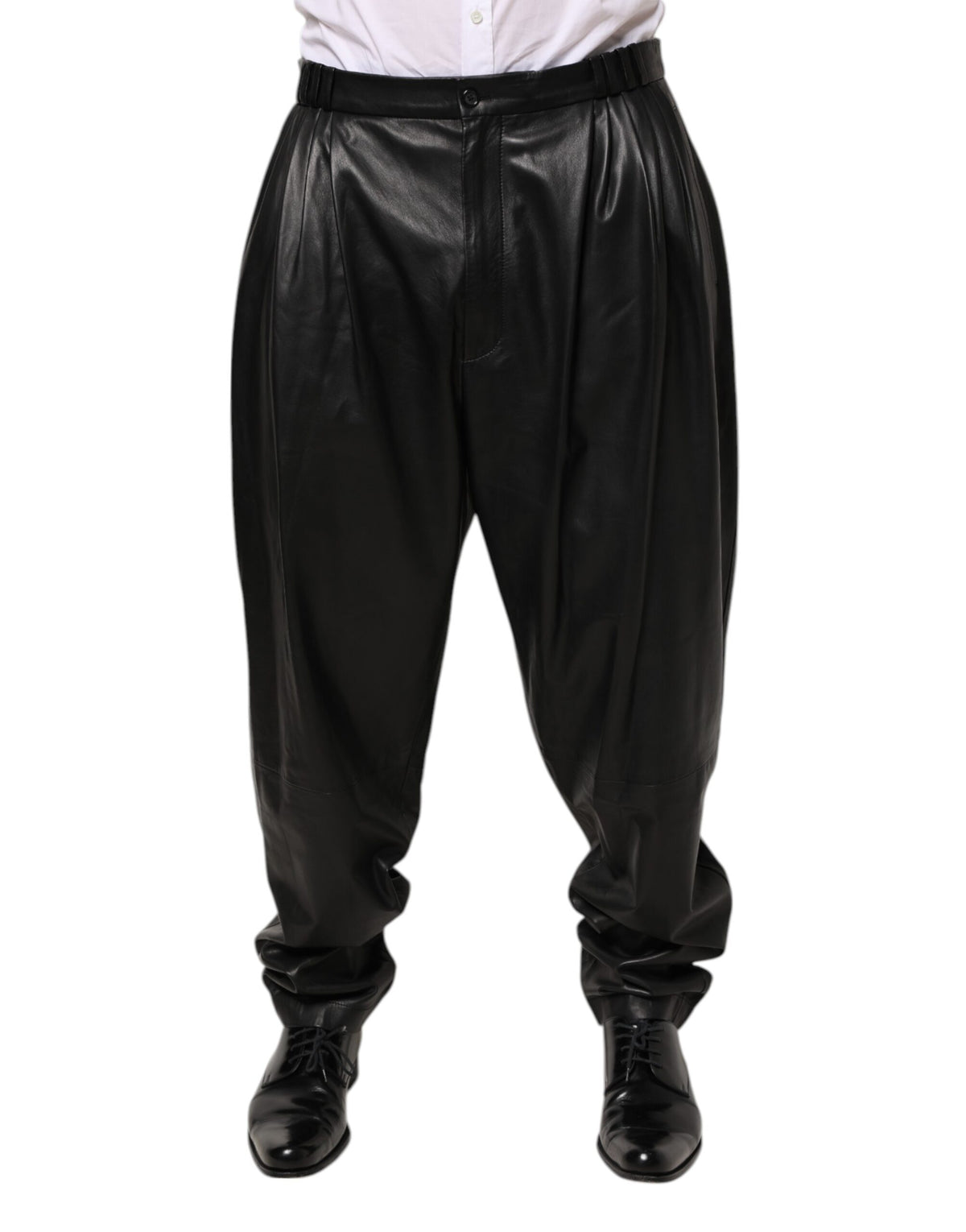 Pantalon en cuir d'agneau noir Dolce &amp; Gabbana pour homme
