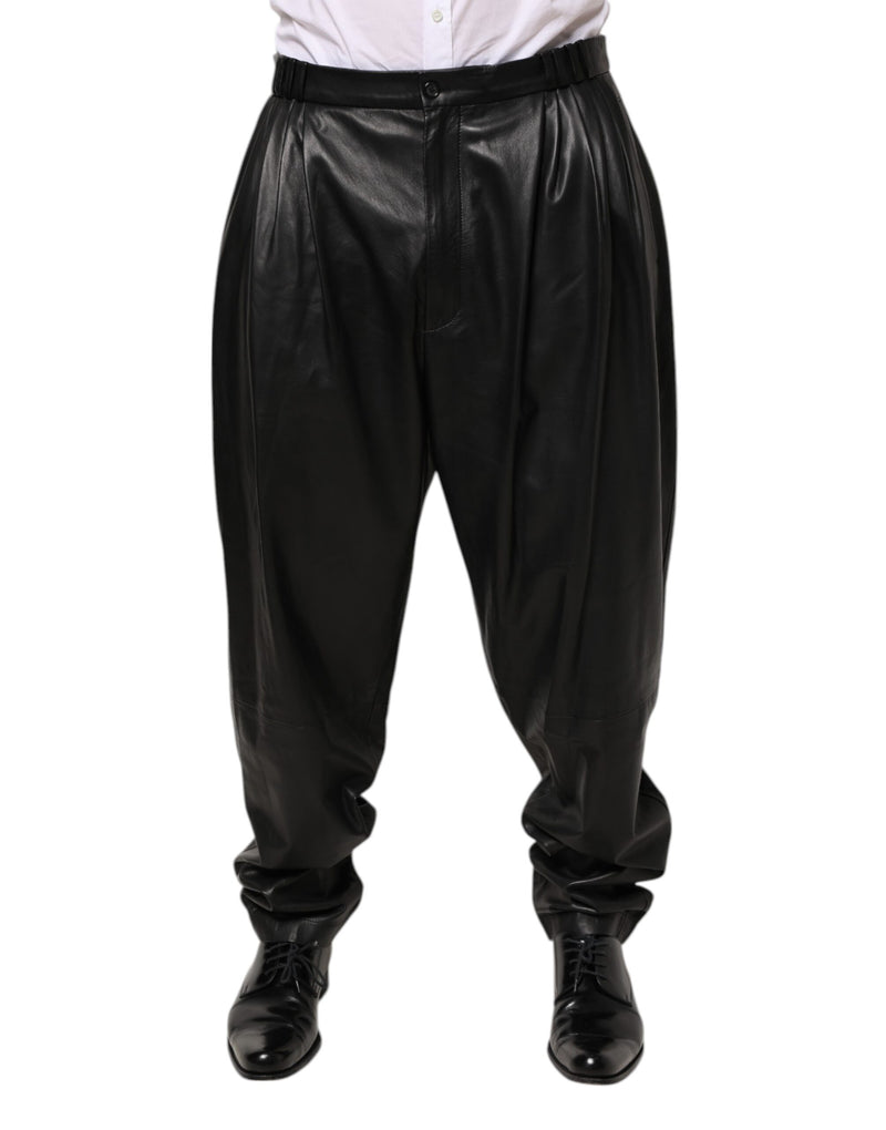 Pantalon en cuir d'agneau noir Dolce &amp; Gabbana pour homme