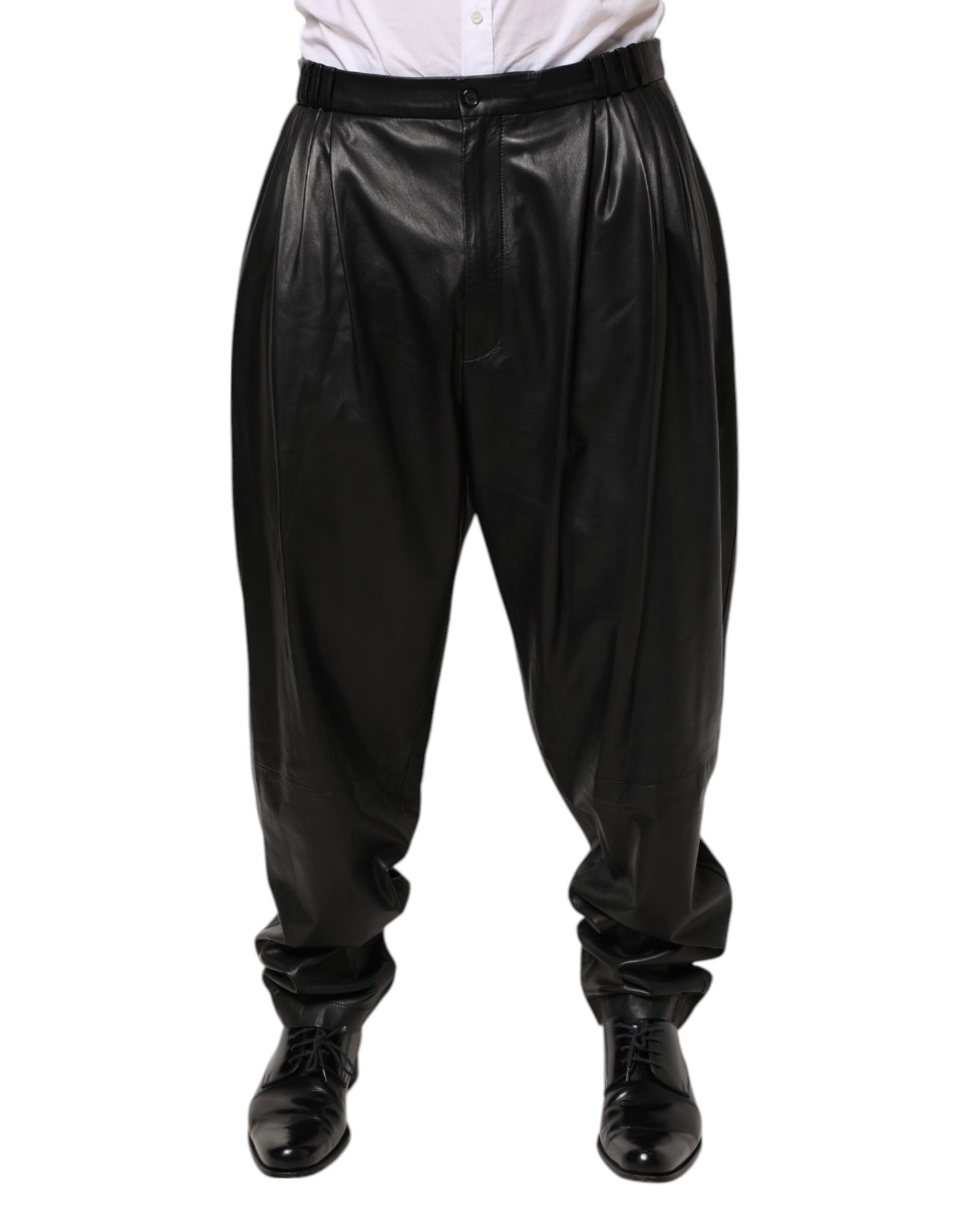 Pantalon en cuir d'agneau noir Dolce &amp; Gabbana pour homme