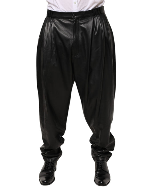 Pantalon en cuir d'agneau noir Dolce &amp; Gabbana pour homme