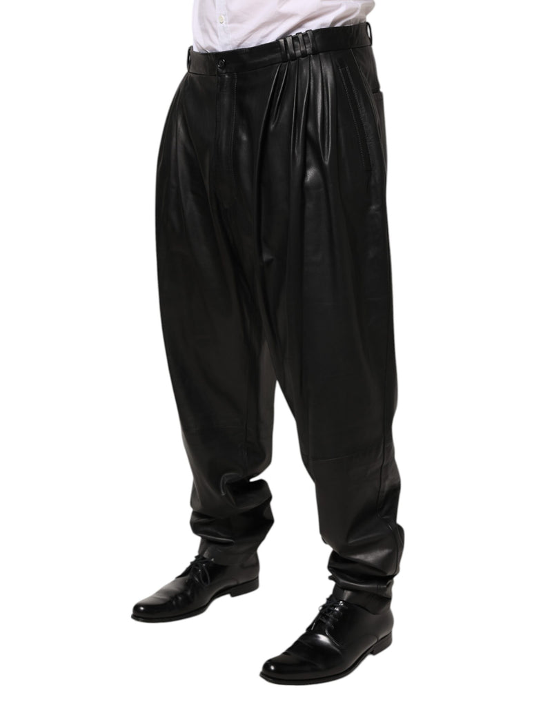 Pantalon en cuir d'agneau noir Dolce &amp; Gabbana pour homme