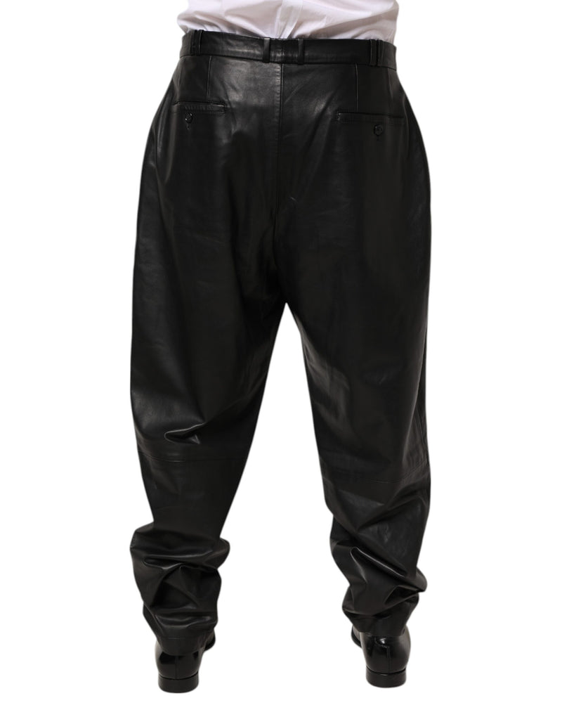 Pantalon en cuir d'agneau noir Dolce &amp; Gabbana pour homme