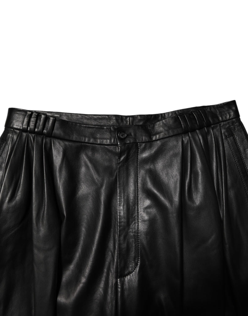 Pantalon en cuir d'agneau noir Dolce &amp; Gabbana pour homme