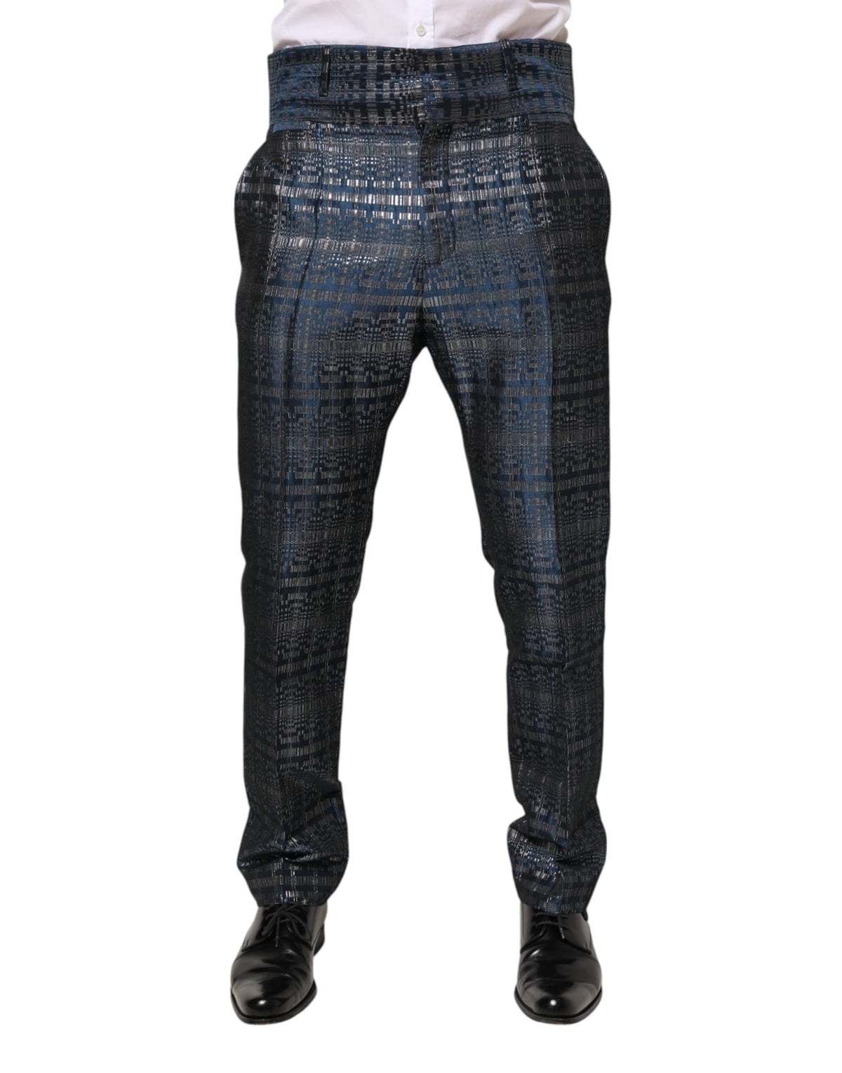 Pantalon skinny homme Dolce &amp; Gabbana en soie brillante bleu argenté