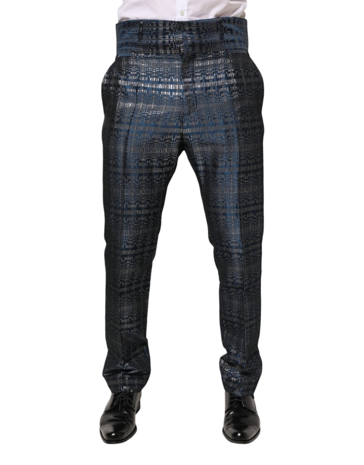 Pantalon skinny homme Dolce &amp; Gabbana en soie brillante bleu argenté