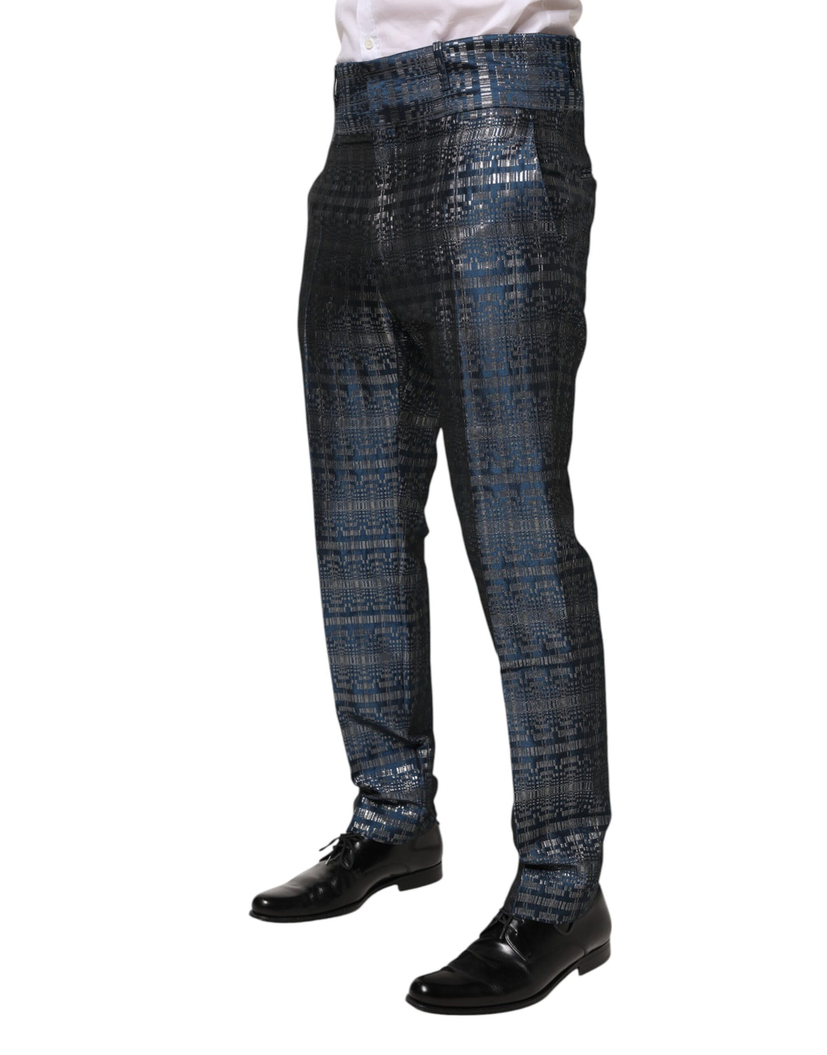 Pantalon skinny homme Dolce &amp; Gabbana en soie brillante bleu argenté