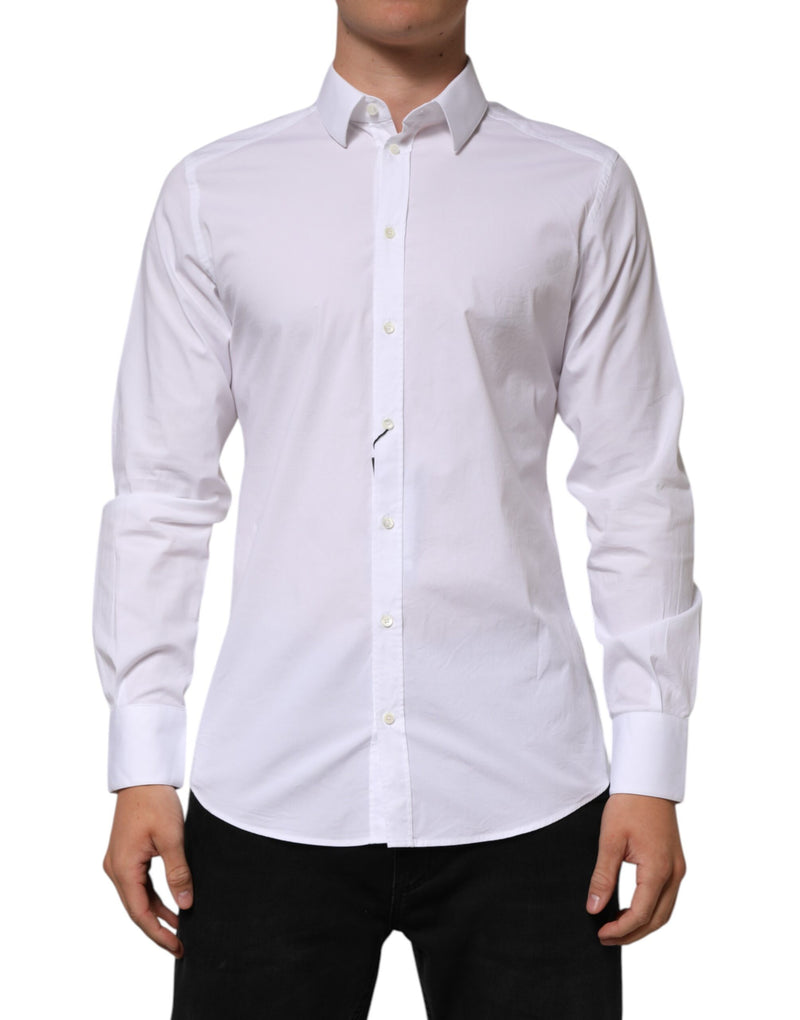 Chemise homme formelle à manches longues en coton blanc doré Dolce &amp; Gabbana