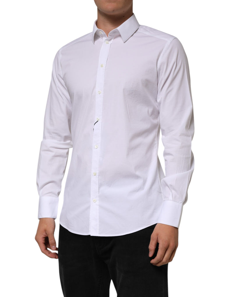 Chemise homme formelle à manches longues en coton blanc doré Dolce &amp; Gabbana