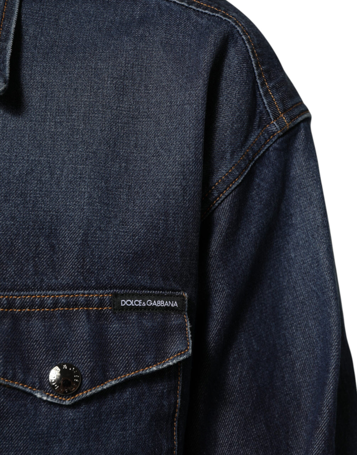Chemise homme en jean bleu à boutons, avec logo et patch, Dolce &amp; Gabbana.