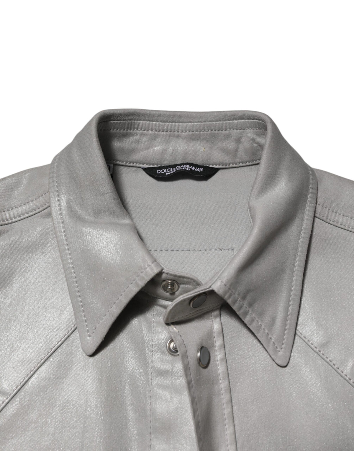 Chemise homme Dolce &amp; Gabbana en coton gris enduit avec logo et boutons-pression.