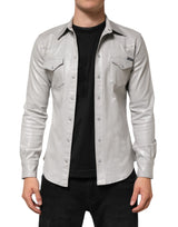 Chemise homme en coton à boutons, gris métallisé, Dolce &amp; Gabbana