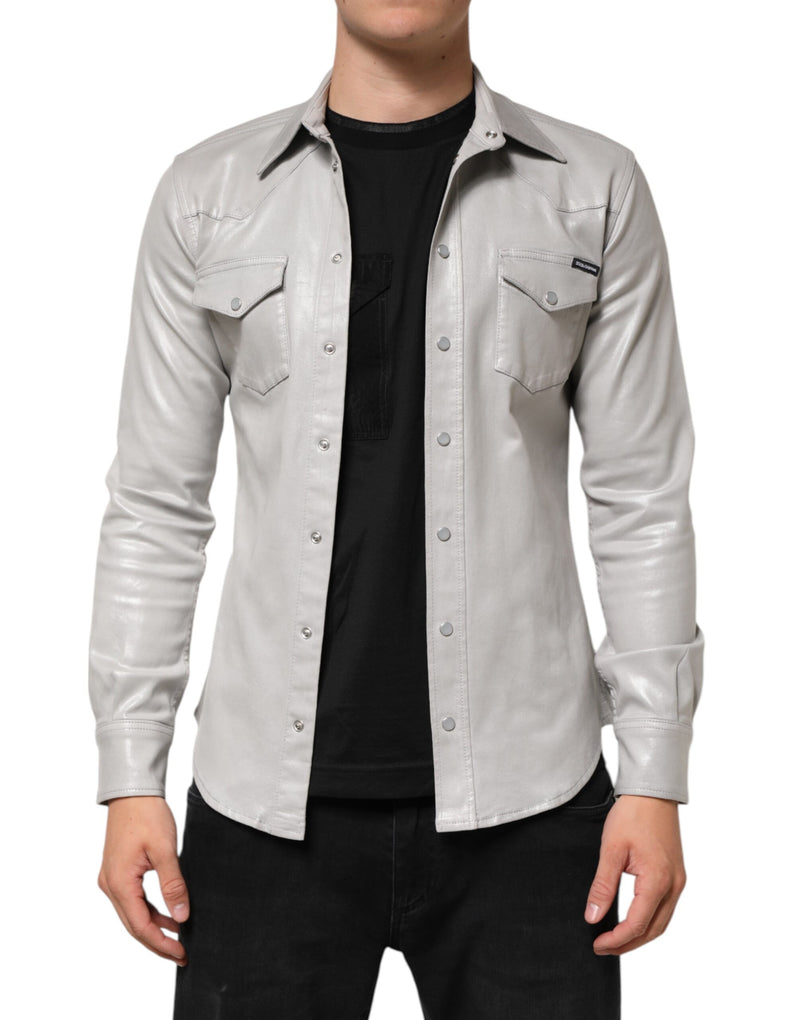 Chemise homme en coton à boutons, gris métallisé, Dolce &amp; Gabbana