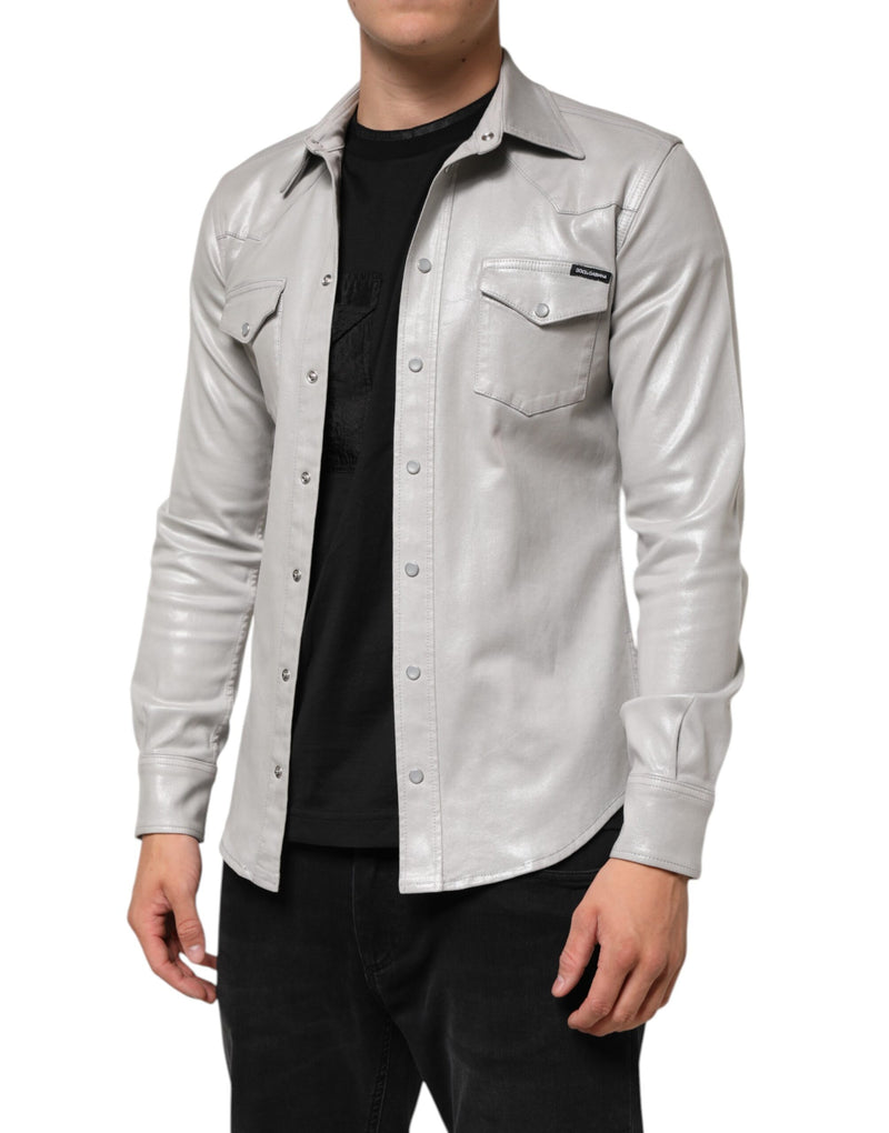Chemise homme en coton à boutons, gris métallisé, Dolce &amp; Gabbana