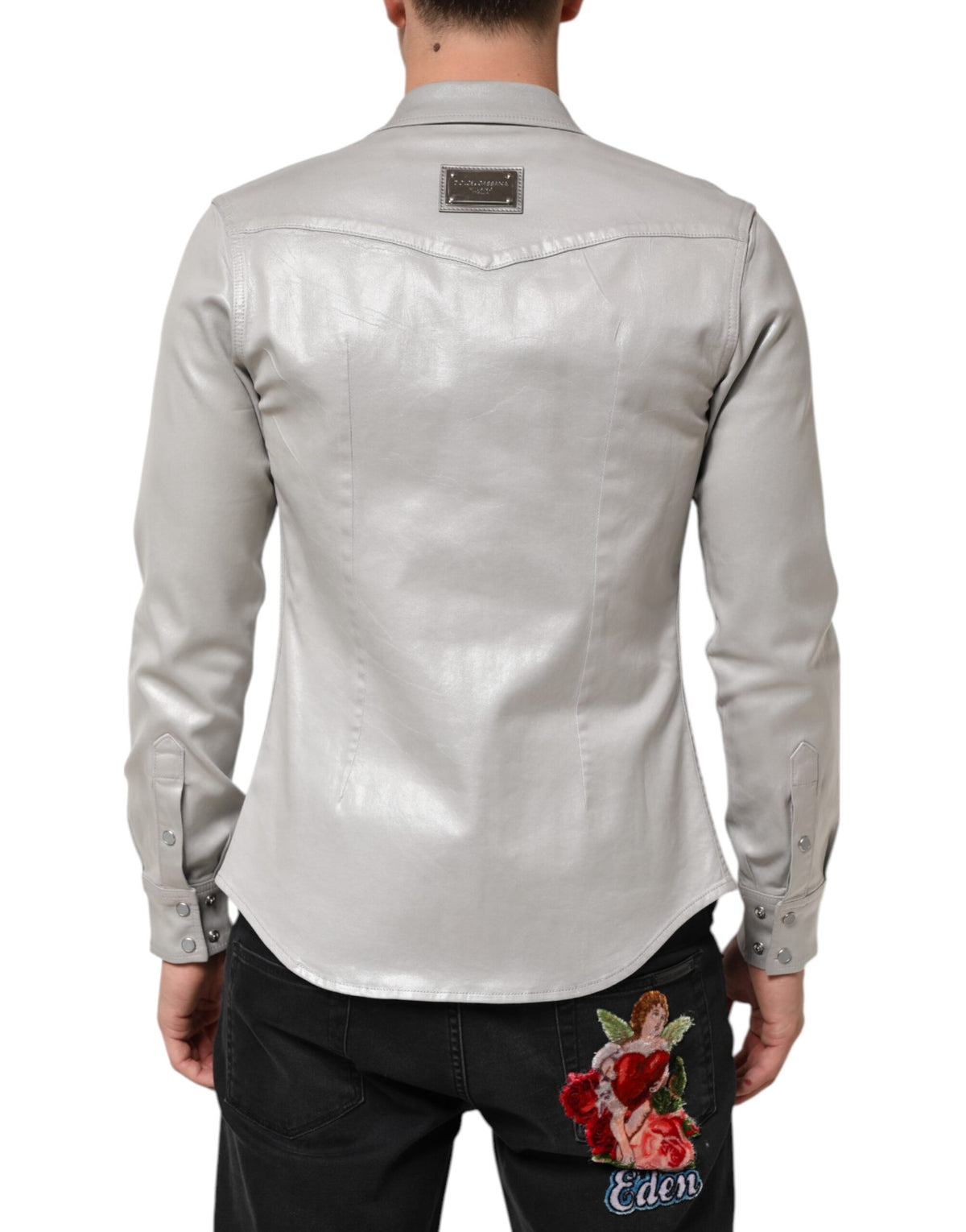 Chemise homme en coton à boutons, gris métallisé, Dolce &amp; Gabbana