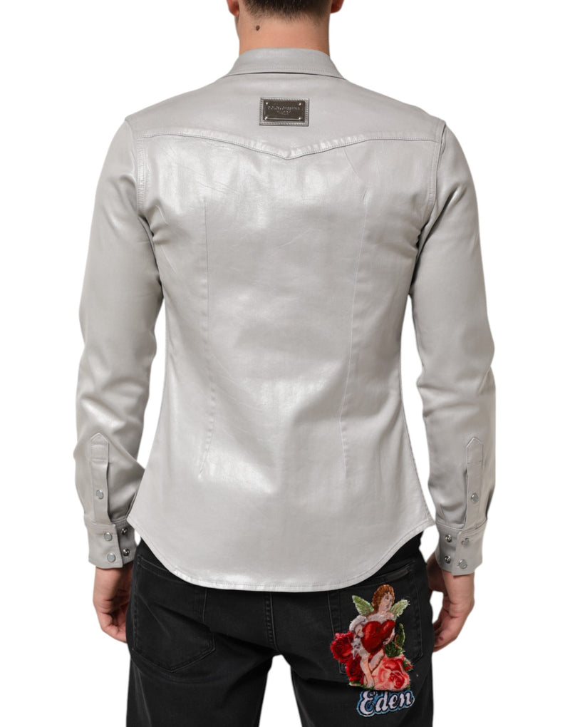 Chemise homme en coton à boutons, gris métallisé, Dolce &amp; Gabbana