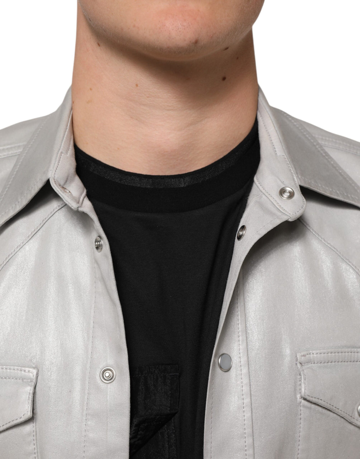 Chemise homme en coton à boutons, gris métallisé, Dolce &amp; Gabbana