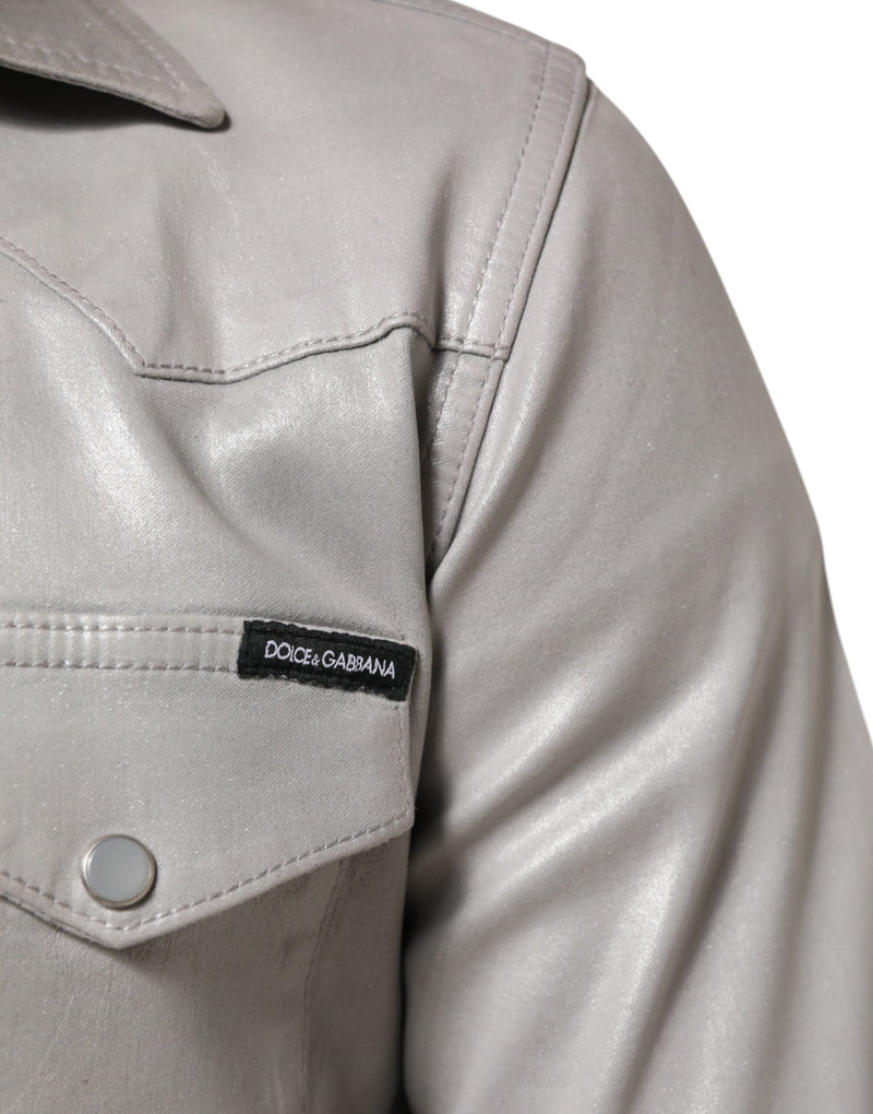 Chemise homme en coton à boutons, gris métallisé, Dolce &amp; Gabbana