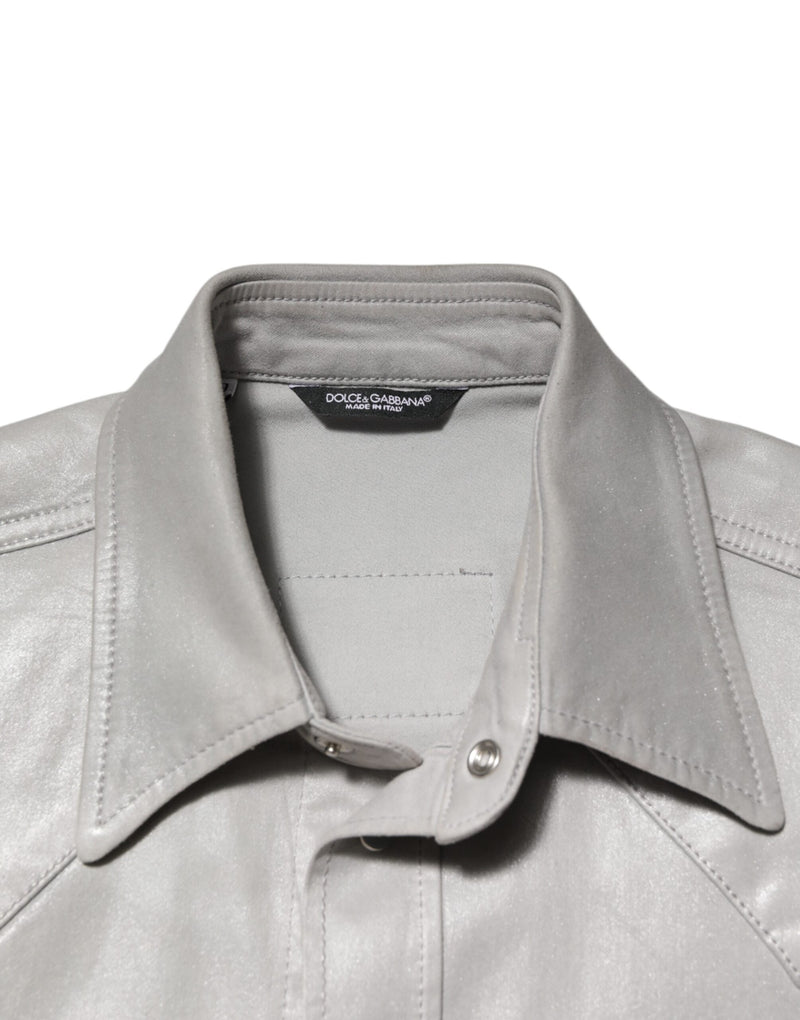 Chemise homme en coton à boutons, gris métallisé, Dolce &amp; Gabbana