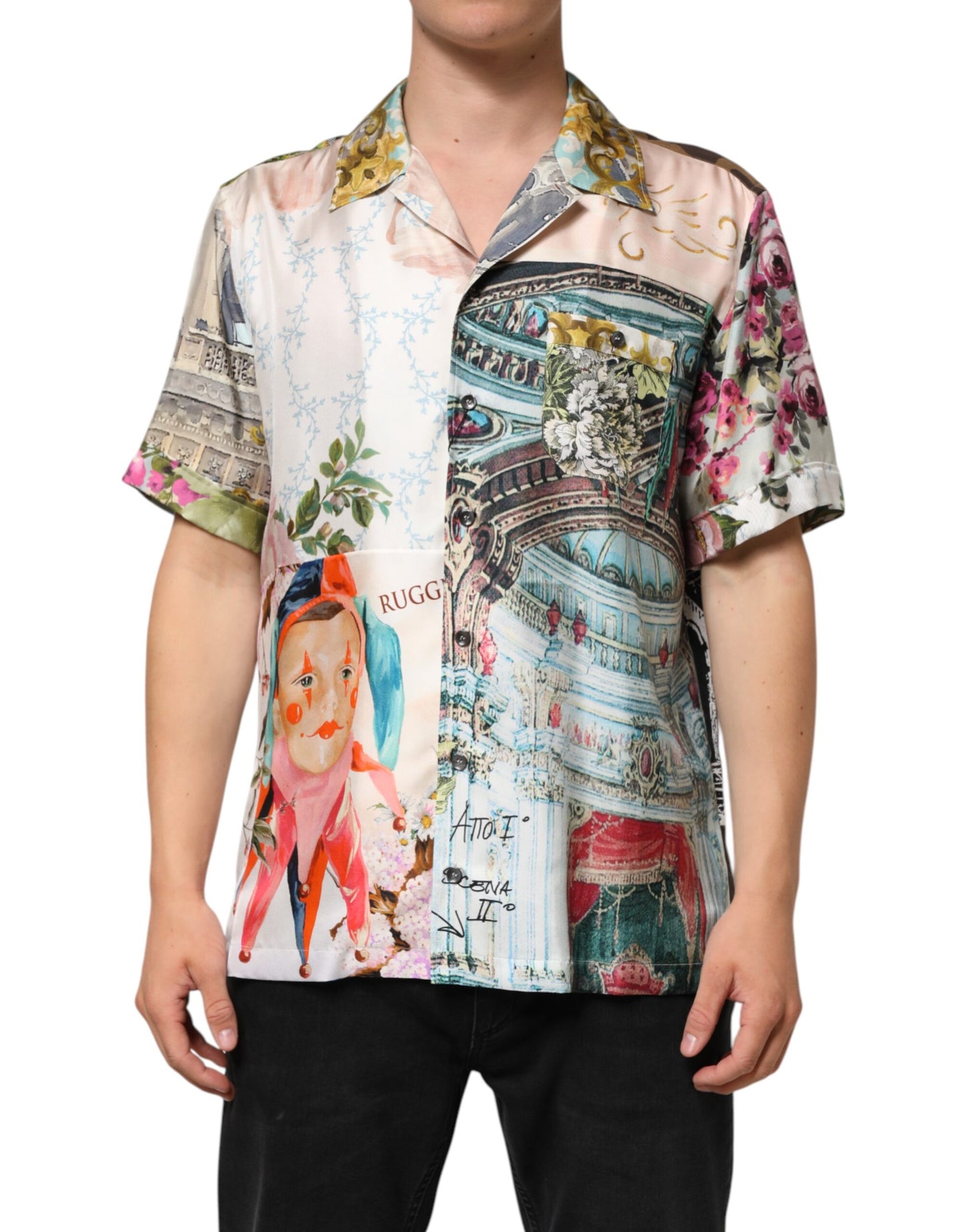 Chemise décontractée homme en soie multicolore à imprimé opéra Dolce &amp; Gabbana
