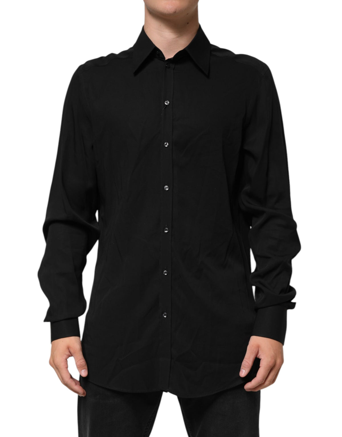 Chemise habillée à manches longues en viscose noire de Dolce &amp; Gabbana