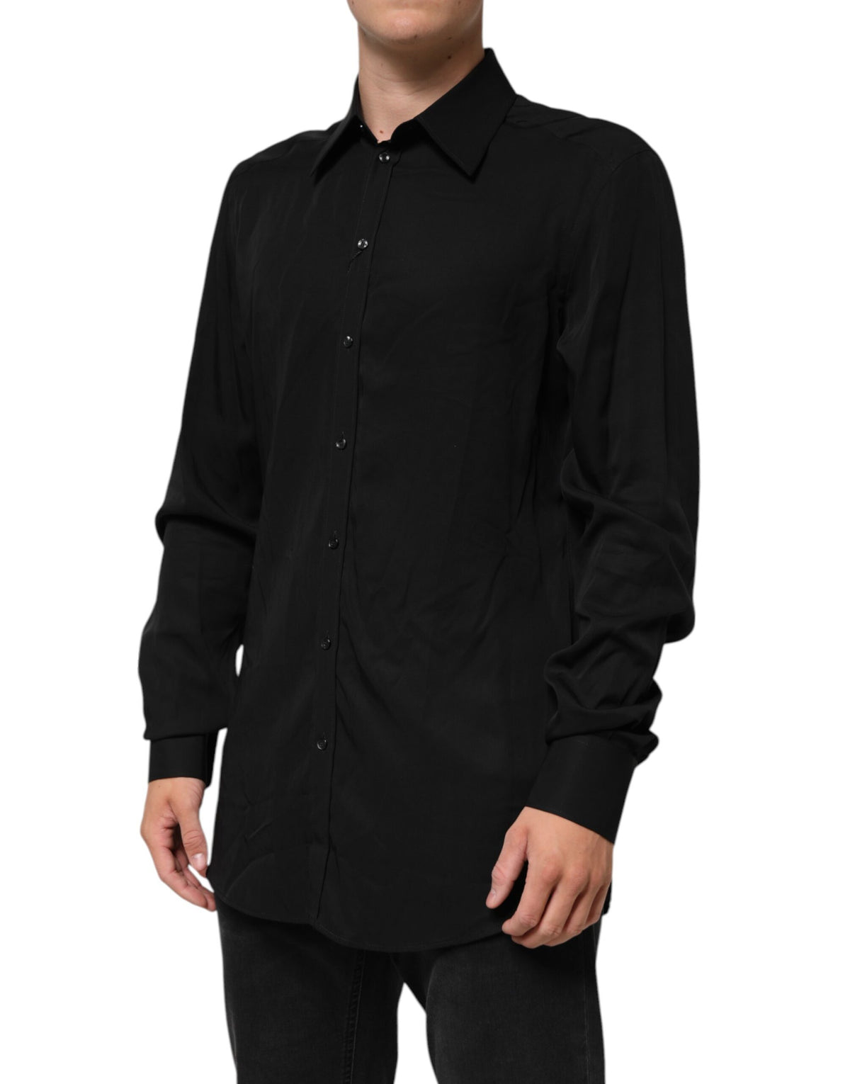 Chemise habillée à manches longues en viscose noire de Dolce &amp; Gabbana