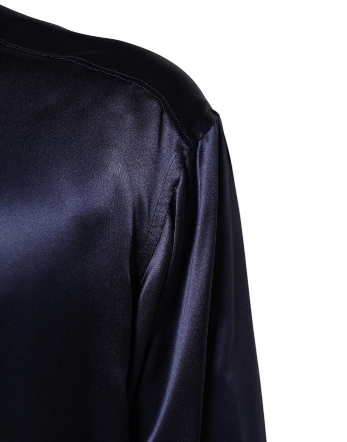 Chemise à manches longues en soie bleu marine à col mandarin de Dolce &amp; Gabbana
