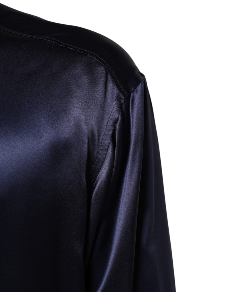 Chemise à manches longues en soie bleu marine à col mandarin de Dolce &amp; Gabbana