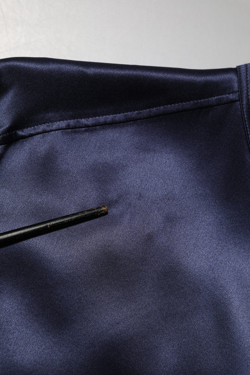Chemise à manches longues en soie bleu marine à col mandarin de Dolce &amp; Gabbana