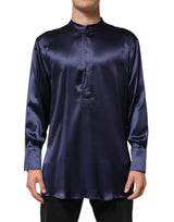 Chemise à manches longues en soie bleu marine à col mandarin de Dolce &amp; Gabbana