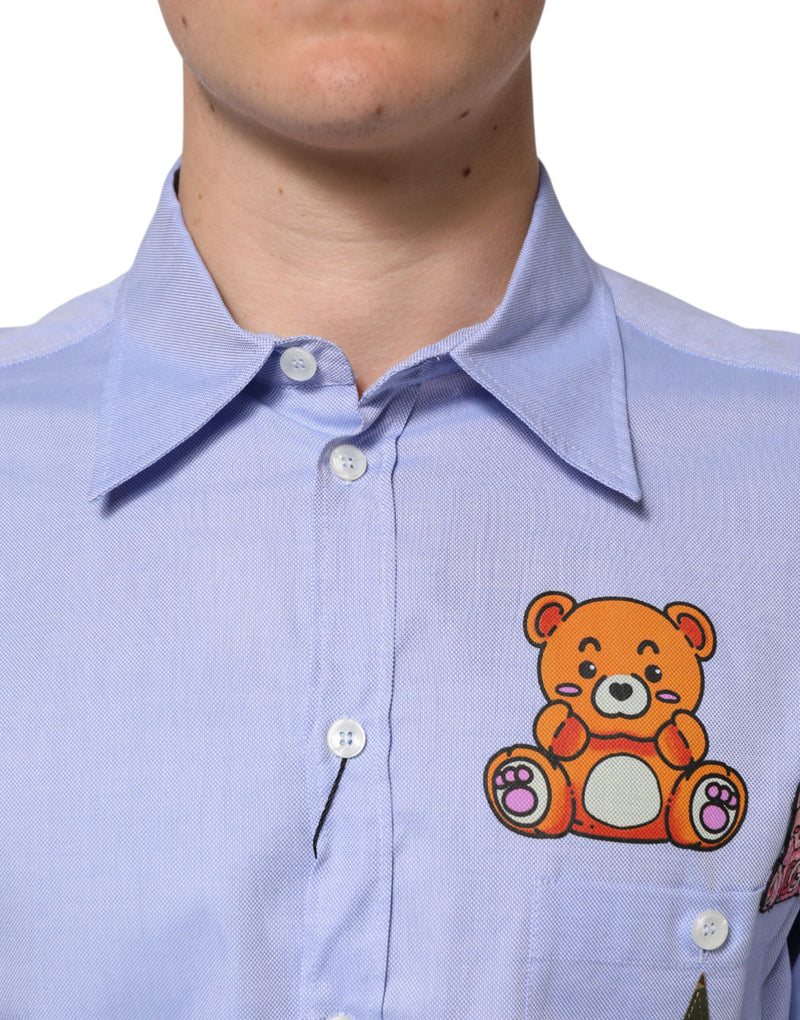 Dolce & Gabbana Light Blue Cotton Teddy Bear Long Sleeve Shirt