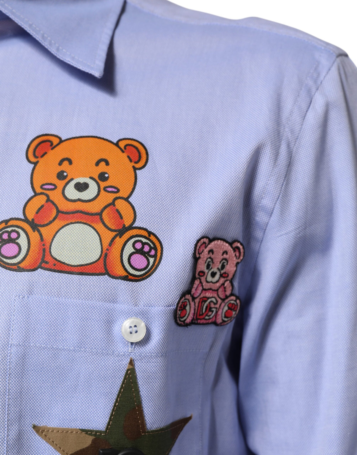 Chemise à manches longues en coton bleu clair avec ours en peluche de Dolce &amp; Gabbana