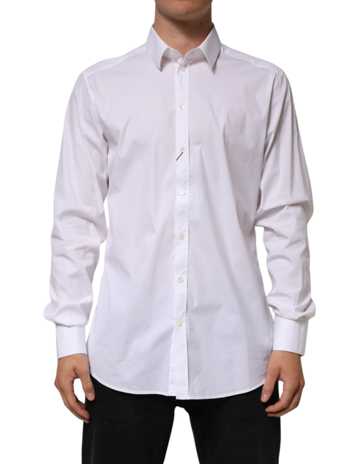 Chemise habillée à manches longues en coton blanc doré de Dolce &amp; Gabbana