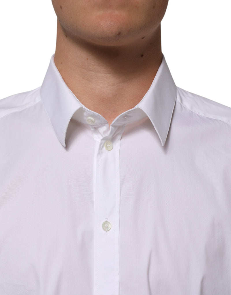 Dolce &amp; Gabbana wit katoenen overhemd met gouden details en lange mouwen.