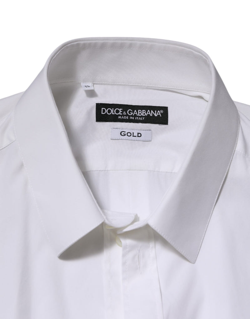 Dolce &amp; Gabbana wit katoenen overhemd met gouden details en lange mouwen.