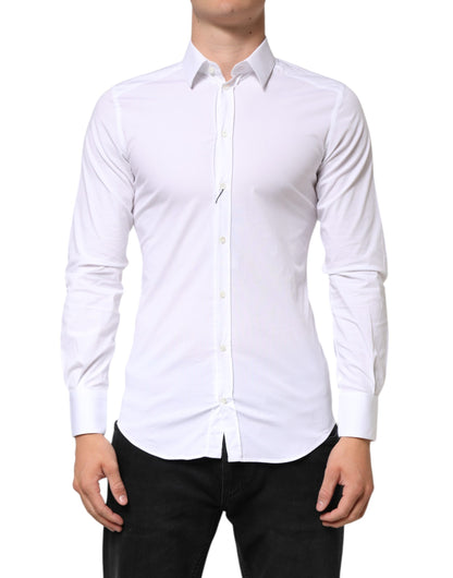 Chemise homme Dolce &amp; Gabbana en coton blanc doré, manches longues.