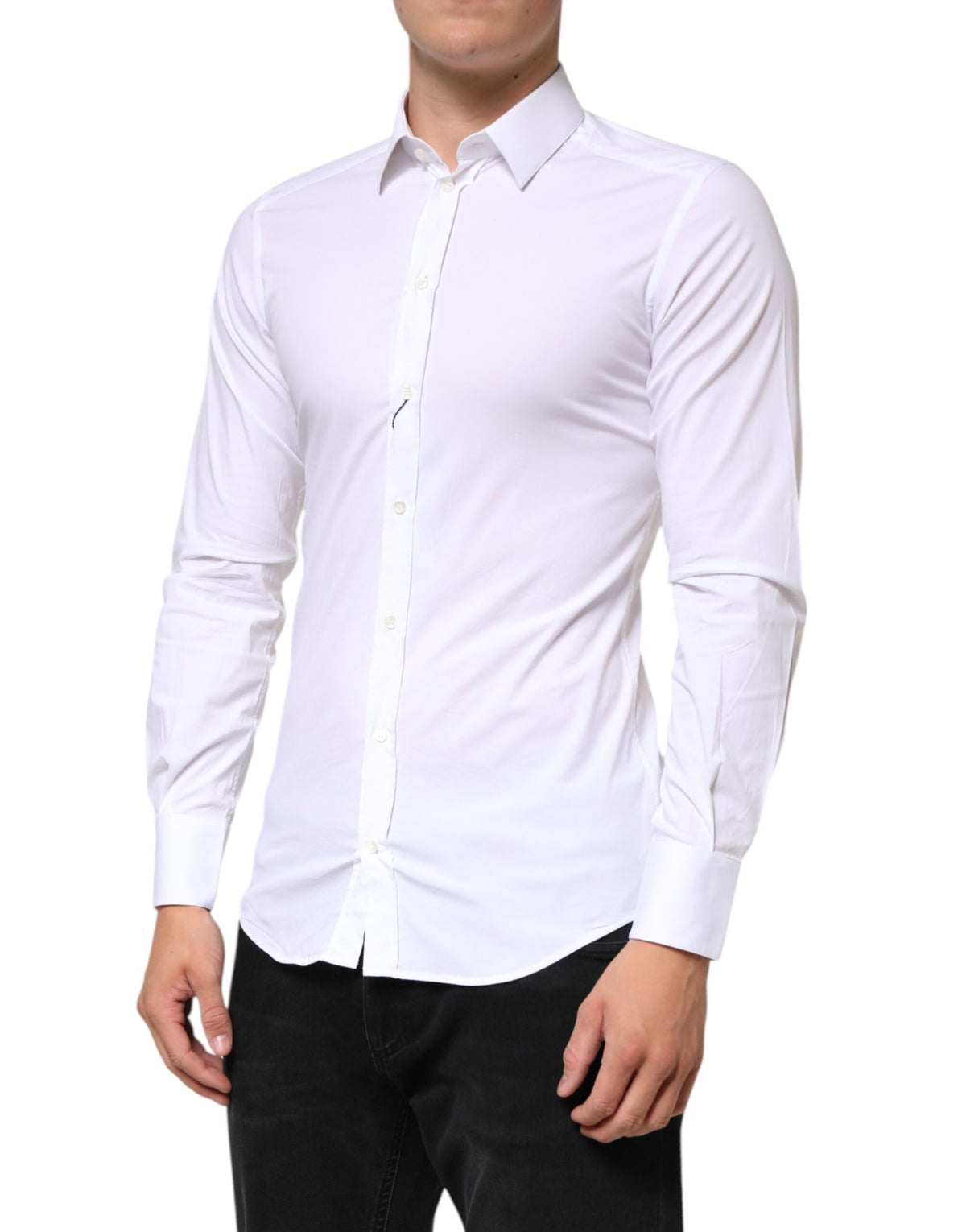 Chemise homme Dolce &amp; Gabbana en coton blanc doré, manches longues.
