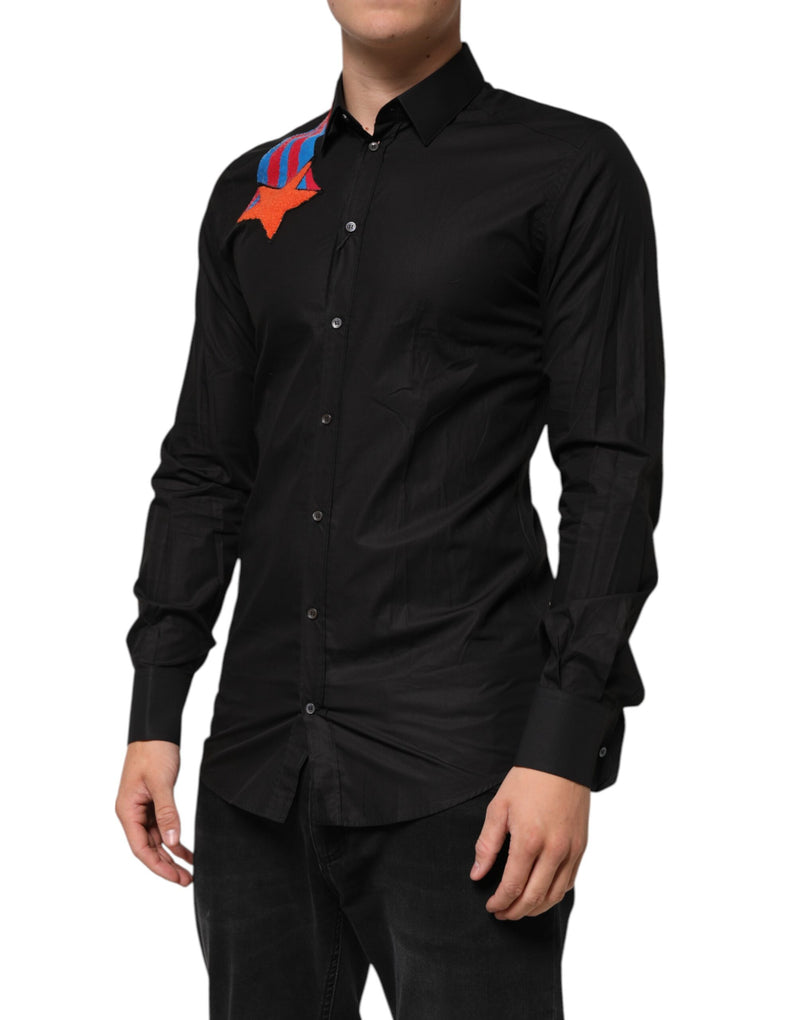 Robe en coton noir à paillettes et étoiles Dolce &amp; Gabbana, chemise formelle pour homme.