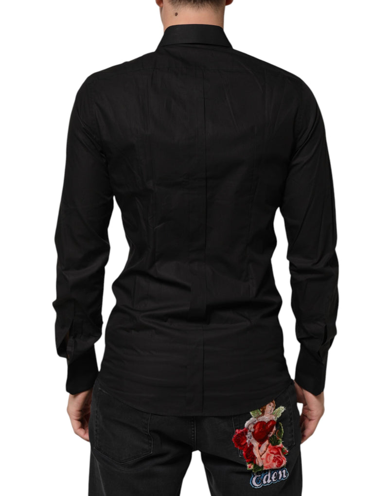Robe en coton noir à paillettes et étoiles Dolce &amp; Gabbana, chemise formelle pour homme.
