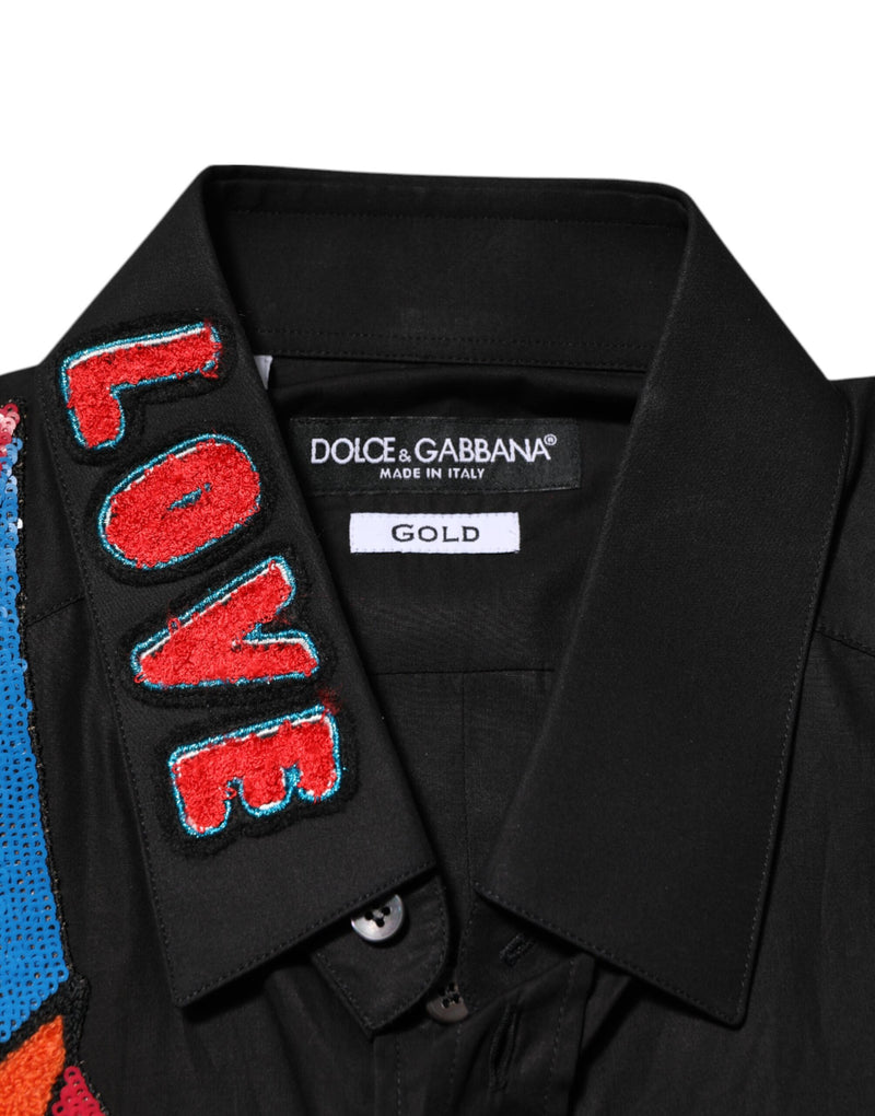 Robe en coton noir à paillettes et étoiles Dolce &amp; Gabbana, chemise formelle pour homme.
